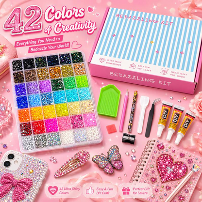 Bedazzling Kit 42 Color Rhinestones + Pens + Forceps + 3 Bottles of Glue