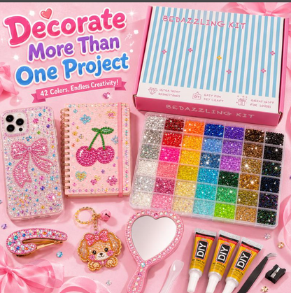 Bedazzling Kit 42 Color Rhinestones + Pens + Forceps + 3 Bottles of Glue
